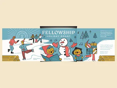 Fellowship Coffee Roast almanac celebrate christmas coffee design fellowship graphic design handdrawn holiday illustration malley design packaging roast skating snow typography vector winter