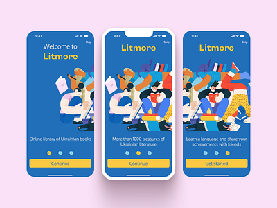 Onboarding for the library application "Litmore" figma mobile app onboarding protopie ui design ux design web design