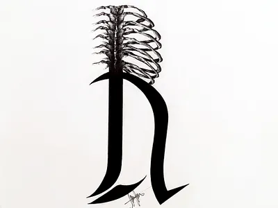 R from Ribs art artist artistic design goth gothic graphic design illustrated capital letter illustration traditional art typography