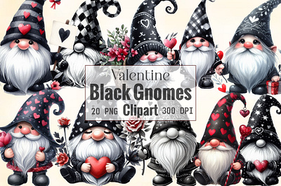 Watercolor Black Valentine Gnome Clipart valentine tumbler