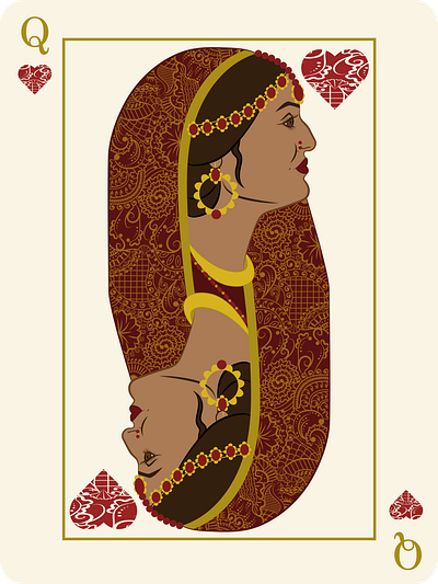 The Queen of Hearts adobe illustrator cultural deck of cards desi design illustration south asian vector