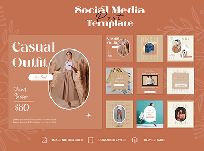 Fshion Social Media Post Template branding design editable fashion graphic design illustrator media social template winter