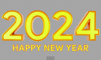 Happy new year 2024 3d text celebration illustration render PNG 2024 3d background banner business calendar christmas design element event flyer gold golden graphic design happy new year holiday illustration isolated png