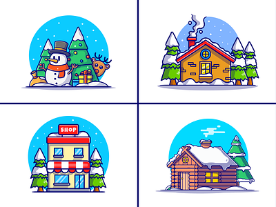 Winter is Coming⛄️❄️🎄 building cold cute decoration forest holiday house ice icon illustration logo pine season sky snow snowflake snowman store tree winter