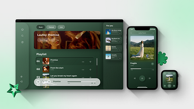 Jazz Dome - All device Music streaming concept 3d green jazzdome musicapp musicdesktop musicdome smartwatch ui uiux