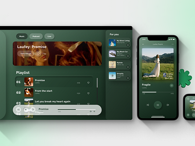 Jazz Dome - All device Music streaming concept 3d green jazzdome musicapp musicdesktop musicdome smartwatch ui uiux