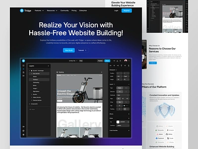 Tridge - Website Builder Landing Page builder clean cms css dark design elementor frame landing landing page no code no code builder page builder product ui ux web builder webflow website website builder