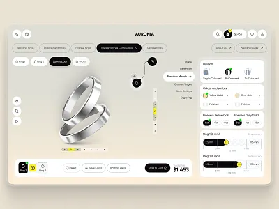 Jewelry Constructor 3d catalog commerce constructor jewelry menu navigation rings settings shop slider ui ux web white