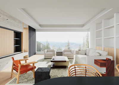 3D interior renderings of sandal wood apartment
