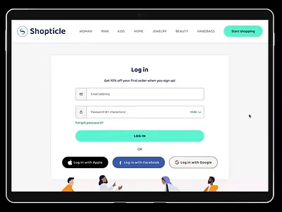 Shopticle- concept login flow branding figma illustrations login prototype ui ux