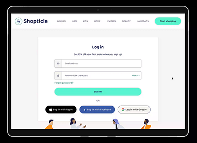 Shopticle- concept login flow branding figma illustrations login prototype ui ux