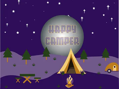Happy Camper graphic design illustrator moonlight nature outdoors