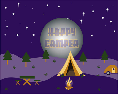 Happy Camper graphic design illustrator moonlight nature outdoors