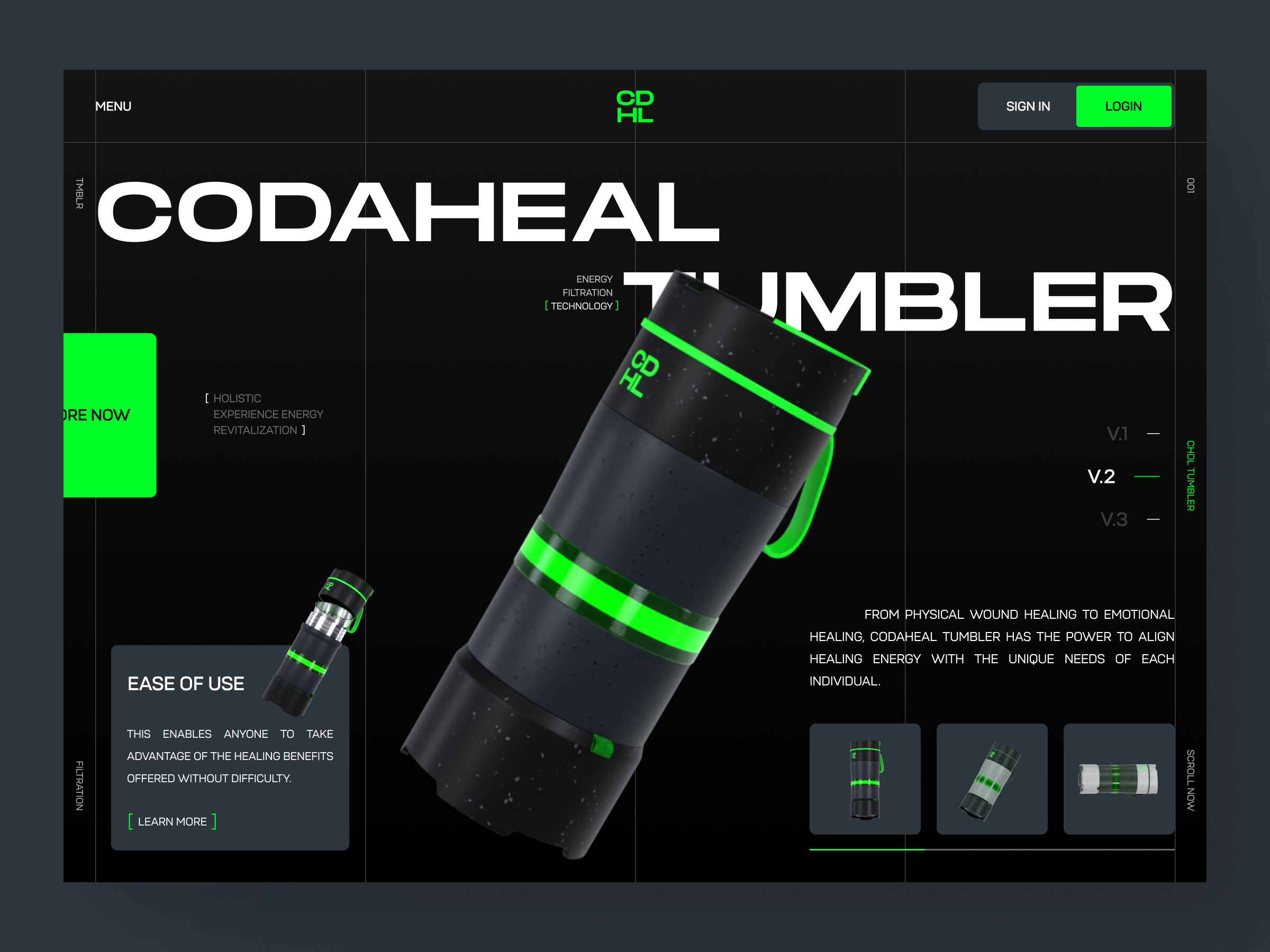 CODAHEAL - Header Product Web 3d 3d animation 3d blender 3d design 3d product 3d render 3d visual animation graphic design header popular product productdesign tumbler tumbler design ui ux webdesign website