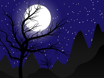 Bluish Night Dreams bluemoon dreamyart graphic design illustration moon moonlight nightillustration starillustration starrysky vector art
