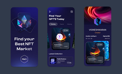 NFT app design app appdesign branding design e commerce figma graphic design illustration logo ui uidesign uiux userexperience userinterface ux uxdesign