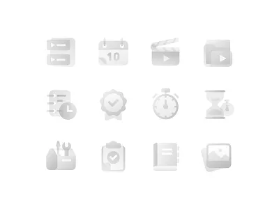 Media tools gradient gray illustrations calendar clipboard empty state folder history icons illustration image log media placeholder playback quality settings timer ui video wait