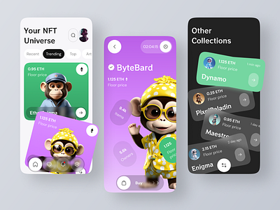 NFT Marketplace App | Blockchain | Art | Wallet | Crypto 3d ape app app ui art blockchain crypto cryptocurrency design etherium market marketplace mobile mobile app nft shop token ui ux web3