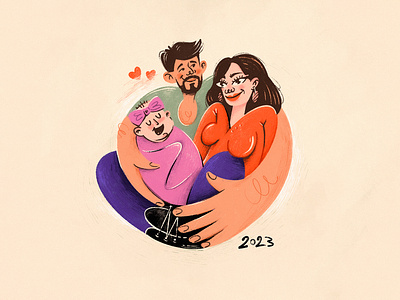 Family portrait drawing illustration