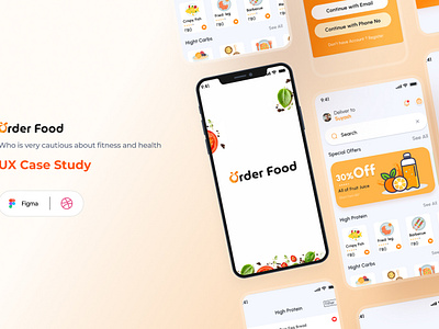 Order Food UX Design exercise Who is very cautious about fitness app food app illustration minimal typography ui ux