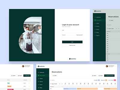 Booknito | Hotel Management System admin app app design booking clean cmr dashboard design desktop app figma green guests interface login minimal reservations sign in system ui ux