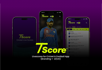 T-Score Livescores ✦ UI/UX Design brand branding cricket score logo score ui sports app ui uiux