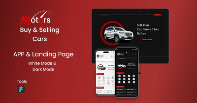 MOTORS Sell & Buy Car animation app application black mode branding buy car car cause study desgin figma landing page logo motor sell car ui ux white mode