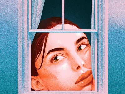 Windows of the World 3d abstract album art atmosphere blue conceptual digital illustration digital painting giant illustration music mystery portrait retro salmon stuck surreal window woman