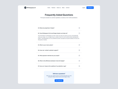FAQ's page UI design - Whitespace UI #52 dark mode design fag design faq faq page ui faq ui frequently asked questions homepage landing page landing ui ui ui design ux design web design website ui design