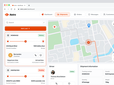 Retro - Shipment Dashboard clean dashboard modern style shipment shipment dashboard shipment platform ui