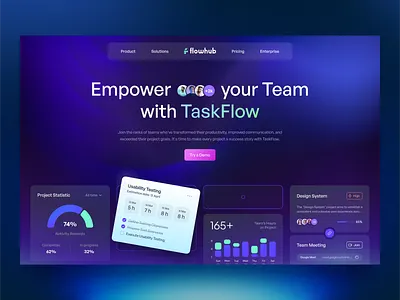 Flowhub - Task Management Website arounda b2b design landing page landingpage platform product design saas saas app saas dashboard saas design saas team software ui uiux ux web app design web page web platform web site
