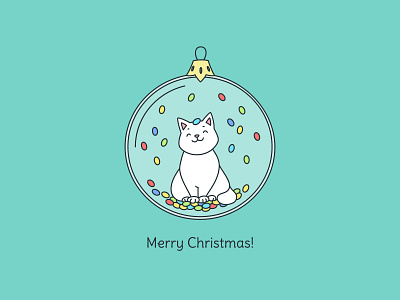 Cute greeting card with funny cat playing inside christmas ball card cartoon cat character christmas christmas ball christmas decoration cute doodle funny greeting illustration kitten vector
