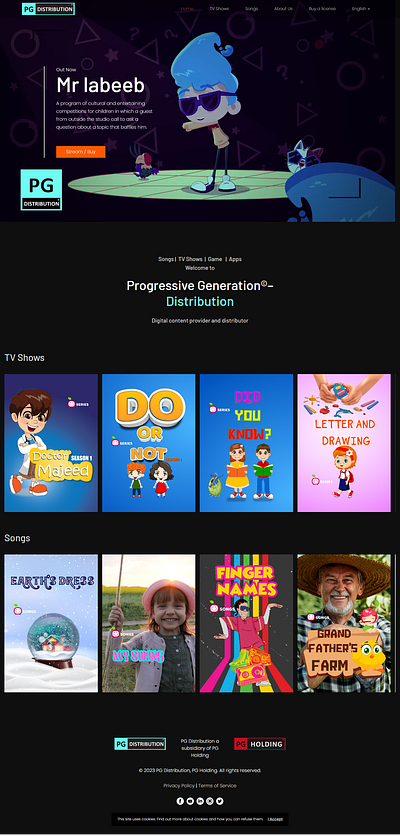 PG Dist - Digital content provider and distributor Website animation graphic design ui