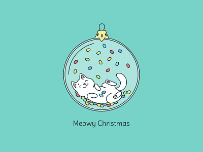 Cute greeting card with funny cat playing inside christmas ball card cat christmas christmas ball christmas decoration confetti cute funny greeting holiday illustration kitten meowy season vector winter