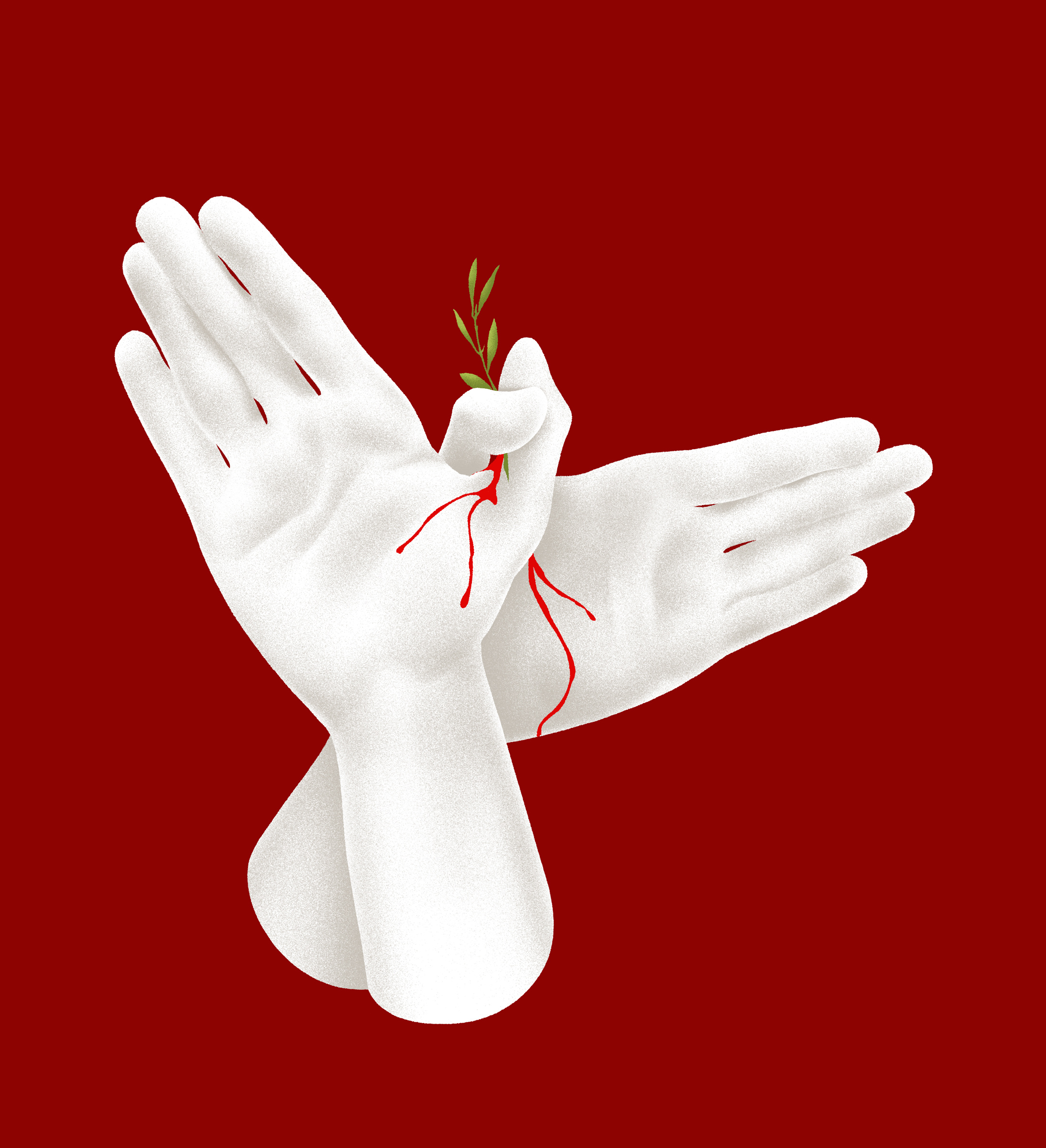 Why is peace so bloody hard? blood digital drawing dove drawing editorial freedom grain graphic hands illustration minimal peace red symbol texture war