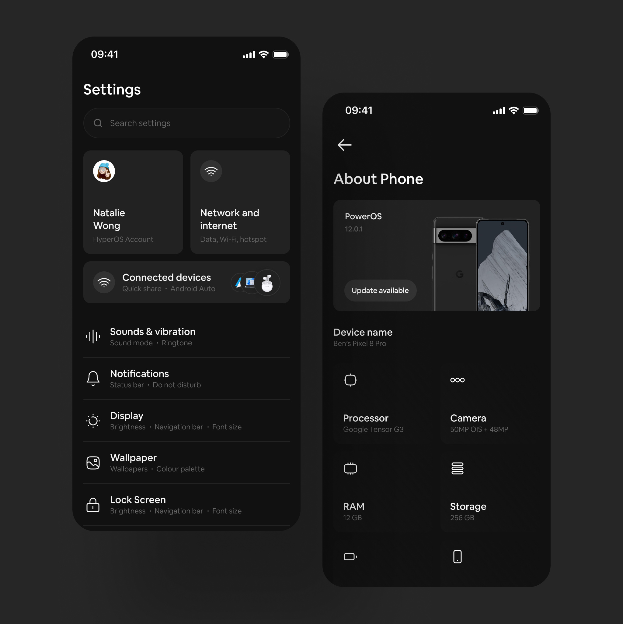 Mobile OS Settings Page Design android dark mode figma os settings ui uiux