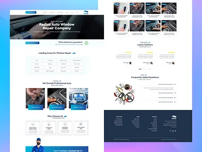 RadioZ Auto Window Repair Landing Page branding graphic design logo ui