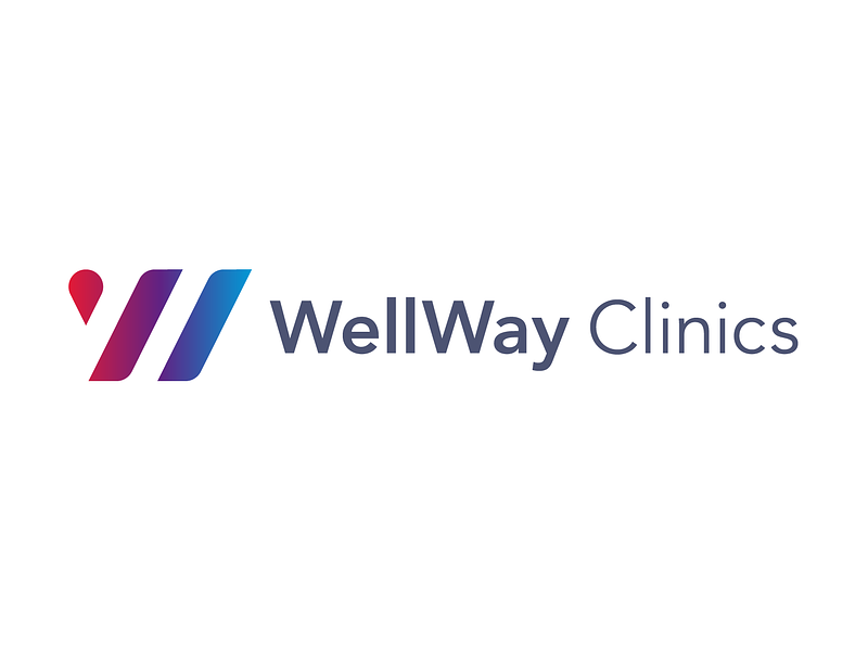 WellWay Clinics logo blue clinics drop gradient logo marker purple red w