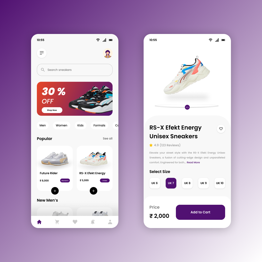 Sneaker Store Mobile App UI by Mano Selva Vijay D.A. on Dribbble