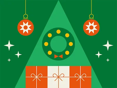 Christmas bauble branding christmas christmas tree festive geometric gifts green holiday season holidays icon illustration logo mark negative space noel present presents stars vector
