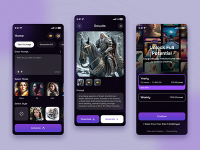 Artify Words AI App ai ai app artificial intelligence darktheme design designmagic future game generate generation gradient image mobile texttoimage ui ux