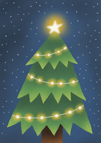 Christmas tree christmas flat illustration postcard procreate