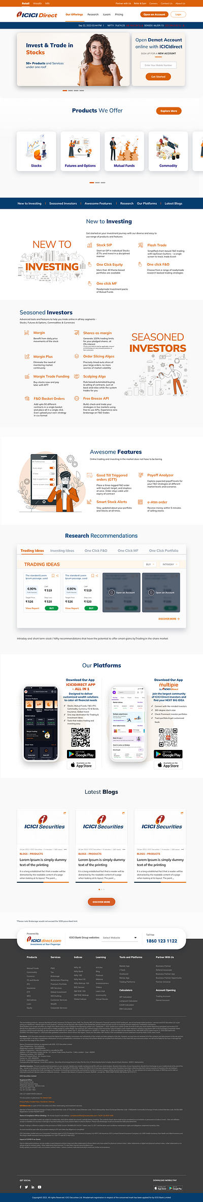 ICICI Direct Home Page For New Custome home page landing page ui user interface (ui) design