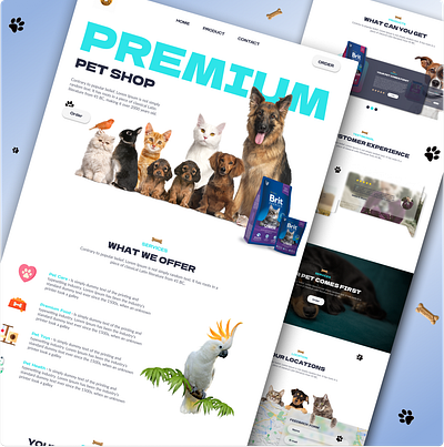 Pet Shop Home Page 3d animal animals animation branding cat design dog food graphic design home page landing page logo modern motion graphics pet pet shop shop ui vet
