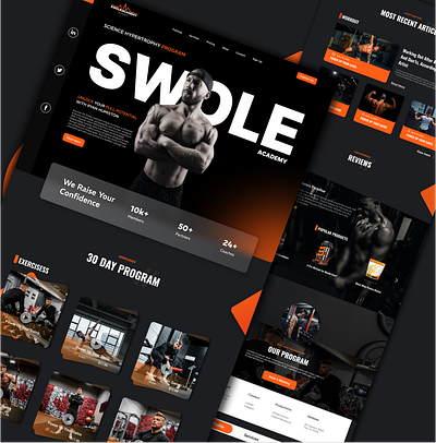 Swole Academy 3d abstract academy animation body branding full page graphic design gym home page landing page modern design motion graphics muscle swple training ui