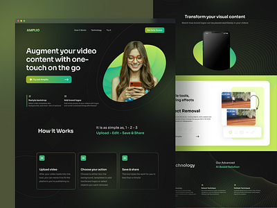 Amplio | Editing Tool for Content Creators Landing Page branding content content creator creative creator dashboard design editor landing page rmgx ui ux video video editor