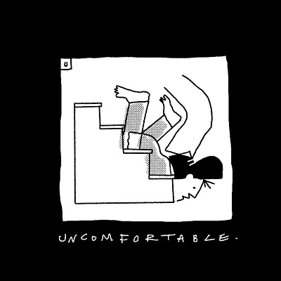 Uncomfortable accident black and white bully character comic crushing falling funny illustration line lineart linework lofi minimal negative space pain screen tone simple stairs violence