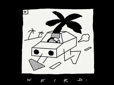 Weird car black and white car cartoon character driving eco eco friendly funny global warming green energy illustration line art linework minimal nature palm tree pollution renewable simple sustainability