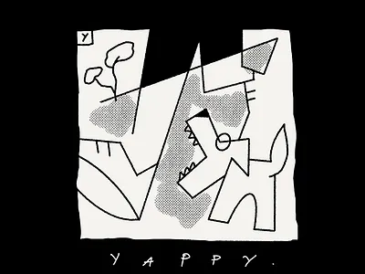 Yappy abstract annoying barking dog funny half tone illustration lineart lines linework minimal negative space runner running screentone simple sports yappy