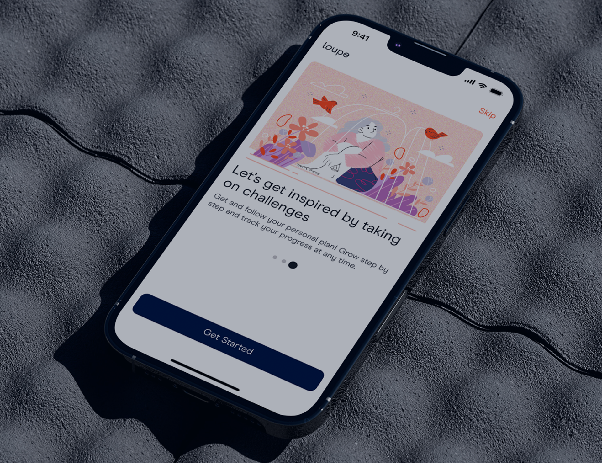 Loupe: Onboarding Flow — Mental Health App animation app application illustration interaction design meditation mental health mental health app mobile mobile ui onboarding product design ui ui design user interface ux design ux ui wellness app yoga